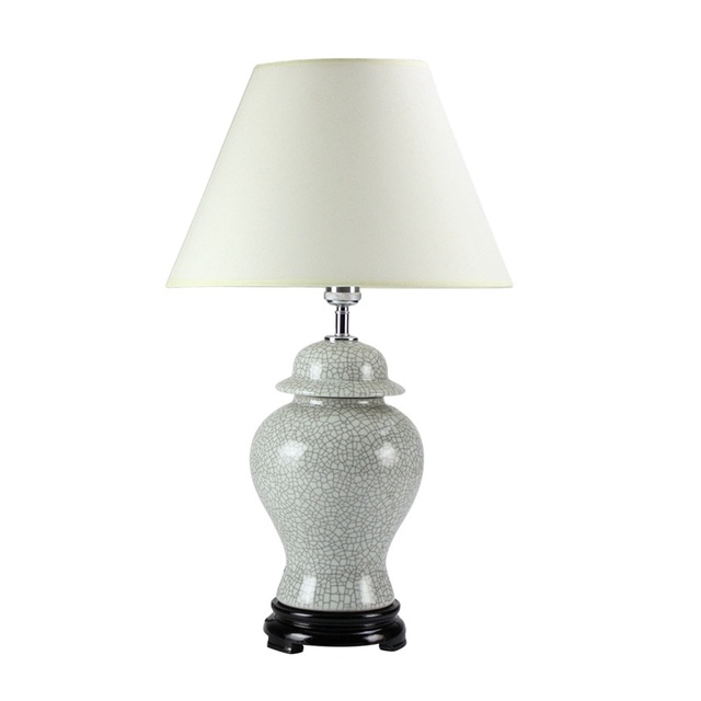 DS47-RYZR Ancient Kiln White Crackle Glaze Ceramic Table Lamp Chinese Style Indoor Antique Desk Ginger Jar Lamp