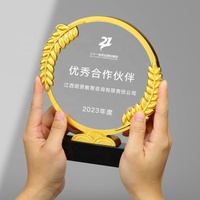 Trophée personnalisé en forme de couronne de blé avec feuille en métal et épis de blé en cristal, plaque de récompense en verre pour cérémonie de partenariat d'entreprise, souvenir