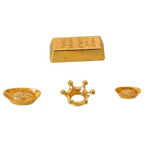 Имитация миниатюрной Золотой короны, маленькие золотые слитки, настольные мини-Декорации для сцены, медная модель монеты