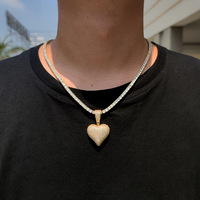 Colliers Cœur RQ Micro-Pavés en Pierres CZ AAA, Pendentifs Poker Porte-Bonheur, Bijoux Hip Hop Bling Ice Out pour Hommes, Cadeau de Fête Doré