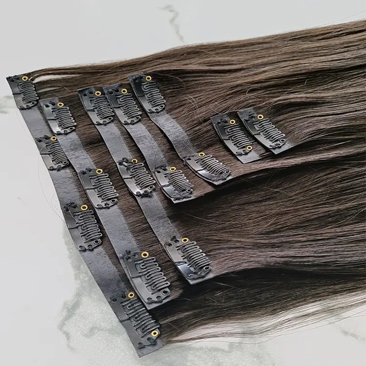 Atacado 100% Premium 1B Natural Cor Preta PU Clipe Sem Costura na extensão do cabelo Virgem grampo de cabelo ins reto