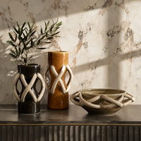 Vase en céramique sculptural vert foncé caramel avec boucles entrelacées, vase décoratif pour fleurs, pour le salon, décoration de la maison
