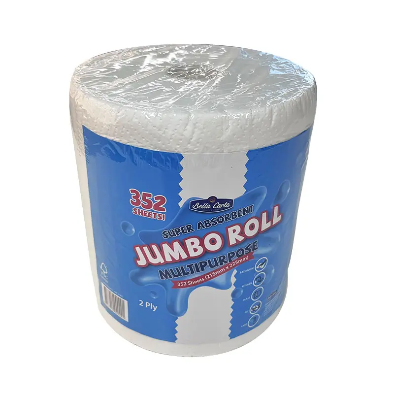 Fabrik OEM benutzer definierte Einweg bedruckte Private Label geprägt Öl Wasser Absorption 2ply Jumbo Roll Küchen papier Handtuch rolle