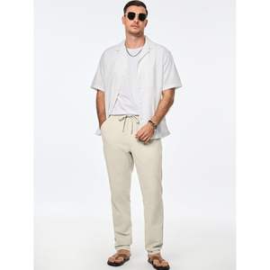 Custom <b>Men's</b> Cotton <b>Summer</b> Beach Pants Elastic Waist Drawstring Zipper <b>Lightweight</b> Casual <b>Trousers</b> Pockets Customizable - Product Image 5