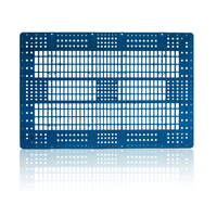 Palette en plastique bleue à grille, robuste, empilable, à 4 entrées, 9 pieds, reticulée, pour entrepôt