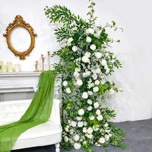 Promise Hot Selling Wedding Floral Arch Artificial White Rose And Greenery Flower Arch Backdrop