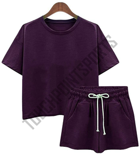 ชุด2ชิ้น Biker กางเกงขาสั้นและเสื้อคอกลมสำหรับผู้หญิง,โลโก้แบบสั่งทำ - Product Image 6