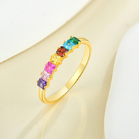 YILUN 925 Sterling Silber Regenbogen Mehrfarbiger CZ Stapelbarer Ring 18K Vergoldet Princess Cut Halb-Eternity-Band Nickelfrei Damen