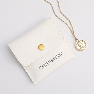 กระเป๋าใส่เครื่องประดับหนัง PU สีขาวขายส่ง PUPPYSEW  กระเป๋าแพ็คเกจจิ้งเครื่องประดับพร้อมกระดุมแป๊ก  กระเป๋าใส่สร้อยคอ แหวน พร้อมโลโก้ - Product Image 2