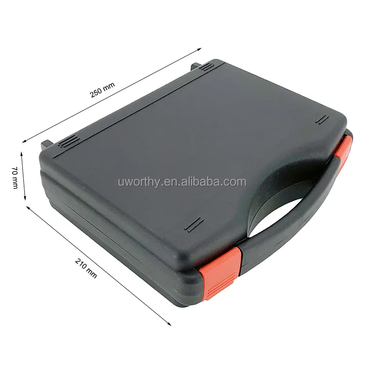250x210x70mm prezzo di promozione personalizzato modellato a iniezione di colore nero duro PP portatile valigetta in plastica pacchetto scatola con schiuma