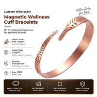 Bracelet manchette en cuivre pur à 99,9 % pour femme, motif feuille, ajustable, vente en gros de bijoux
