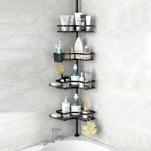 Organisateur de douche sur pied réglable à 4 niveaux en acier inoxydable 304 avec barre de tension - Product Image 1