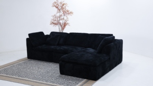 Multi-Functional Convertible Modular <b>Sofa</b>, Black Corduroy Compressed Couch with Customized Legs for Home & <b>Office</b> - Product Image 4