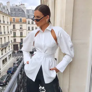 New arrivals 2023 wholesale fashion designer long sleeve Women's white Modest blouses shirts