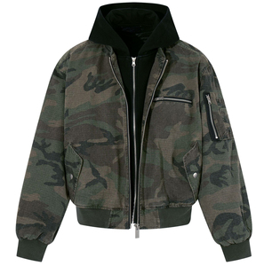 <span class=keywords><strong>Felpa</strong></span> con Cappuccio da <span class=keywords><strong>Uomo</strong></span> Oversize Vintage Stile Cargo con Zip, Logo Personalizzato, Effetto Sbiadito e Camouflage - Product Image 2