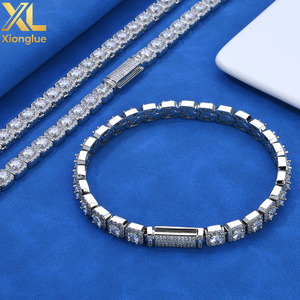Hip Hop Custom 7Mm Moissanite Square Bead Chain S925 Sterling <b>Silver</b> <b>Men'S</b> Jewelry Accessory Bracelet - Product Image 4