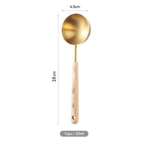 Elegante oro plata 4 piezas tazas medidoras cucharas Premium resistente Acero inoxidable madera Apto para lavavajillas cocina herramientas para hornear - Product Image 6