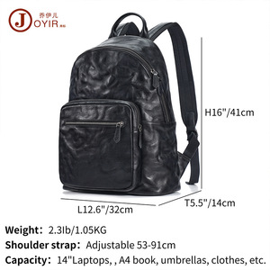 Joyir Leather <b>Backpack</b> <b>20L</b> Black Large Capacity Interior Zipper Pocket Men's <b>Backpack</b> - Product Image 2