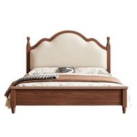 Lit plateforme vintage en bois massif de style ferme française avec tête de lit cintrée classique et système de levage à gaz, mobilier de chambre Queen et King