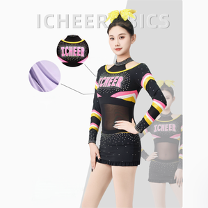 Equipo <span class=keywords><strong>de</strong></span> Spandex elástico adornado con diamantes <span class=keywords><strong>de</strong></span> imitación a juego para niñas jóvenes Rendimiento uniforme <span class=keywords><strong>de</strong></span> baile <span class=keywords><strong>de</strong></span> porristas para mujeres - Product Image 2