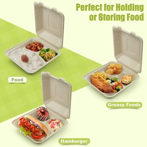 Boîte à clapet compostable jetable en bagasse de canne à sucre, imperméable et résistante à la graisse, capacité 12-58 oz - Product Image 3