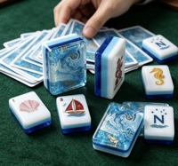 Jeu de Mahjong Américain Thème Monde Marin Luxe Moderne, Matériau Acrylique Écologique, Design Portable pour Divertissement Universel