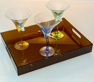 Bandeja para servir comida de cocina personalizada, plato rectangular acrílico de <span class=keywords><strong>Metal</strong></span> y madera para aperitivos, galletas de frutas con patrón ovalado para uso doméstico - Product Image 1