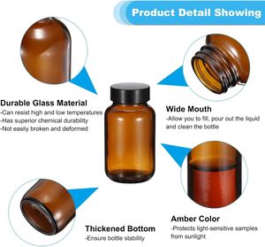 Botella de vidrio de píldora de boca ancha ámbar para cápsula con tapa 60ml 75ml 100mL 120ml 150ml 200ml 250ml 300ml 400ml 500mL - Product Image 3