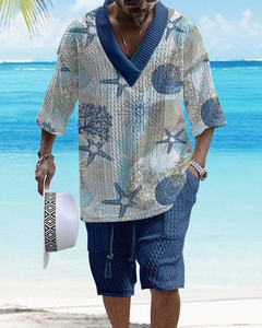 YES <span class=keywords><strong>EKER</strong></span> OEM/ODM Ensemble deux pièces décontracté d'été pour homme, col en V, imprimé numérique, manches courtes, short de sport respirant, t-shirt 680g - Product Image 2