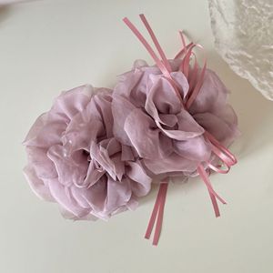 Jepit Rambut Bunga Chiffon Terbaru untuk Wanita, Jepit Rambut Bunga Ganda Mutiara Elegan dengan Pita Jala untuk Pesta dan Kegunaan Sehari-hari - Product Image 5