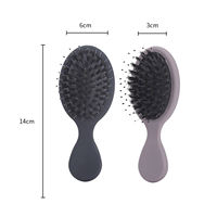 Brosse à cheveux compacte personnalisée avec logo, mini brosse démêlante en poils de sanglier vierges avec étui en coton