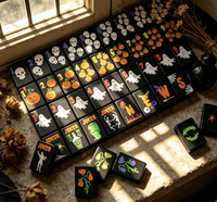 Tuiles de Mahjong Américaines Personnalisées Thème Sorcellerie Halloween, 4 couches en Acrylique, 160 pièces, Ensemble de Jeu Portable de Luxe Effrayant, Cadeau Premium Sorcellerie