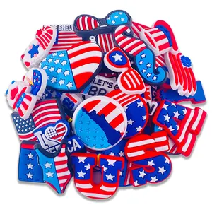 Bendera Amerika jimat kartun klasik Pvc jimat untuk klog kustom Hari Kemerdekaan Amerika jimat sepatu Dekorasi