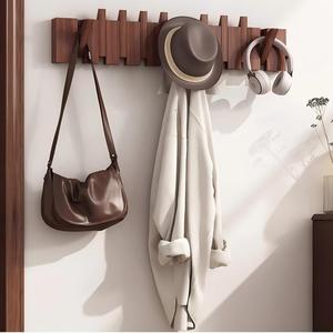 Porte-manteau mural à crochets, design touches de piano, en bois massif naturel, avec cintres en tissu non tissé pour placard - Product Image 3