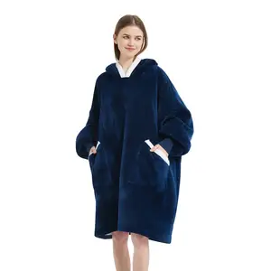 Moletom com capuz personalizado supermacio de flanela Sherpa 100% poliéster, cobertor moderno de malha com padrão sólido