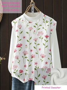 <span class=keywords><strong>Gilet</strong></span> in Maglia Senza Maniche da <span class=keywords><strong>Donna</strong></span> con Collo Rotondo, Stampa Integrale a Trasferimento Termico di Fiori Rosa e Foglie Verdi, <span class=keywords><strong>Gilet</strong></span> Casual Quotidiano - Product Image 1