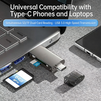 Lector de Tarjetas USB 3.0 Tipo C OTG con Cable de Extensión, Adaptador Portátil de Tarjetas de Memoria SD y TF para Teléfono Inteligente y Tableta