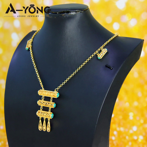 Collana con ciondolo in oro 18k Islam con lettera arabica zircone turchese regolabile collana lunga da donna - Product Image 3