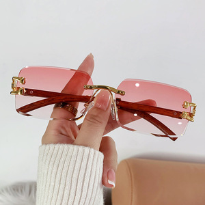 Frameless Sunglasses <b>Square</b> <b>Gold</b> <b>Frame</b> UV400 Light Weight Men's Sunshades Class 2 Plastic And Metal Lens Ac - Product Image 4