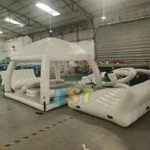 Commercial Inflatable Floating Mat With Tent Inflatable Floating Island Water Leisure Platform With Sofa For Sea