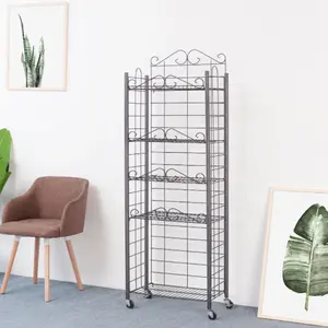 Moveable 5 Layers Powder Coated Light Duty Metal Rack With Adjustable Shelf And Casters