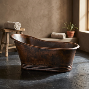 Baignoire autoportante rectangulaire de luxe en cuivre martelé sans couvercle, marron classique pour salle de bain - Artisanat indien - Product Image 3