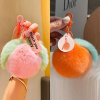 Porte-clés en peluche fait main style fourrure de lapin, motif 'Les Bonnes Choses Arrivent', forme de kaki porte-bonheur pour sac à dos femme