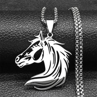 Collier esthétique tête de cheval creuse en acier inoxydable pour femme, couleur or, argent, noir, cadeau pour les amoureux des chevaux, bijoux chaîne (NL675)