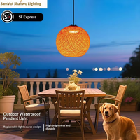 Lustre LED moderne étanche pour extérieur, suspension en rotin tressé à la main, lumière blanc chaud 3500K, treillis de vigne pour villa et jardin