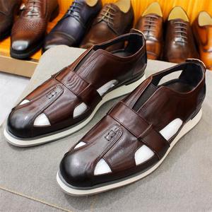 Sandales en cuir de vachette faites à la main de qualité supérieure, élégantes et luxueuses - Chaussures plates formelles confortables pour hommes, nouvelle collection printemps-été - Product Image 1