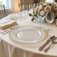 Assiette de présentation dorée avec perles, assiette décorative pour dîner, hôtel, banquet, mariage, décoration de table dorée