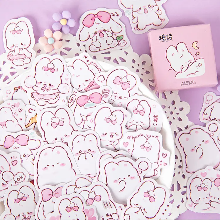 Rabbit Kawaii Girl Pink Cartoon Pattern Stickers Flash Point Frosted PET Photo Album DIY Decoration Stickers