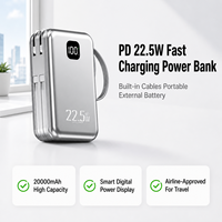 Batterie externe 20000 mAh avec logo personnalisé, charge ultra-rapide 22,5 W, affichage numérique et prise CA intégrée pour la charge de plusieurs appareils OEM/ODM