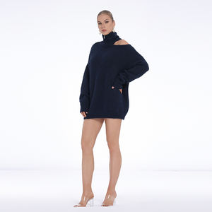 Maglione a Collo Alto Autunno Inverno per Donna Design <span class=keywords><strong>in</strong></span> <span class=keywords><strong>Cotone</strong></span> Lavorazione a Maglia Grossa Pullover Stile Y2K Tinta Unita - Product Image 2